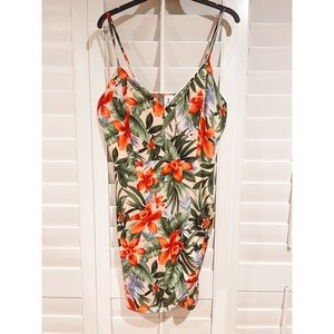 TROPICAL SPAGHETTI STRAP BODY CON DRESS